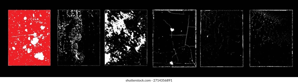 Texturas de superposición Grunge con superficies afligidas para branding, packaging, Plantillas de impresión y fondos de diseño digital. Simplemente coloca texturas sobre cualquier objeto para crear un efecto sucio. Vector 