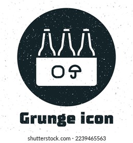 Icono de botellas de cerveza grunge aislado en fondo blanco. Cartel de la caja de cerveza del cajón. Dibujo vintage monocromo. Vector