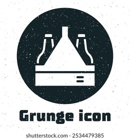 Grunge Pack of beer bottles icon isolated on white background. Case crate beer box sign. Monochrome vintage drawing. Vector