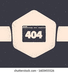 Grunge Page with a 404 error icon isolated on grey background. Template reports that the page is not found. Monochrome vintage drawing. Vector Illustration
