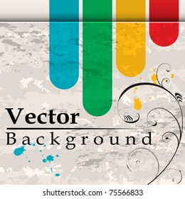 Grunge page paper with colored lines and floral flourishes