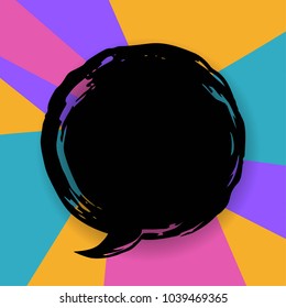  grunge paint brush circle round distressed  speech bubble texture with place for text on a colorful diagonal background