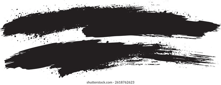 Grunge Paint Brush Stroke Set, Black Ink Splatter Texture for Graphic Design and Backgrounds