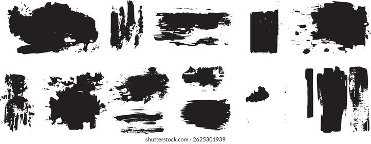 Grunge Paint Brush Stroke Set, Rough Ink Textures and Abstract Smear Elements for Graphic Design