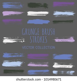 Grunge paint brush stroke stripes vector set, paint dab graphic design elements. Can be used in colors guide book, interior design catalog, printing industry. Brush or marker pen isolated traces.