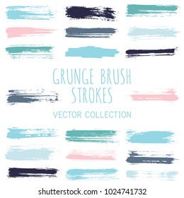 Grunge paint brush stroke stripes vector set, paint dab graphic design elements. Can be used in colors guide book, interior design catalog, printing industry. Brush or marker pen isolated traces.