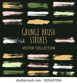 Grunge paint brush stroke stripes vector set, paint dab graphic design elements. Can be used in colors guide book, interior design catalog, printing industry. Brush or marker pen isolated traces.