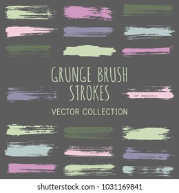 Grunge paint brush stroke stripes vector set, paint dab graphic design elements. Can be used in colors guide book, interior design catalog, printing industry. Brush or marker pen isolated traces.