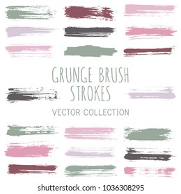 Grunge paint brush stroke stripes vector set, paint dab graphic design elements. Can be used in colors guide book, interior design catalog, printing industry. Brush or marker pen isolated traces.