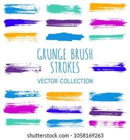 Grunge paint brush stroke stripes vector set, paint dab graphic design elements. Can be used in colors guide book, interior design catalog, printing industry. Brush or marker pen isolated traces.