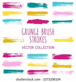 Grunge paint brush stroke stripes vector set, paint dab graphic design elements. Can be used in colors guide book, interior design catalog, printing industry. Brush or marker pen isolated traces.