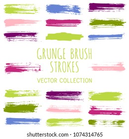 Grunge paint brush stroke stripes vector set, paint dab graphic design elements. Can be used in colors guide book, interior design catalog, printing industry. Brush or marker pen isolated traces.