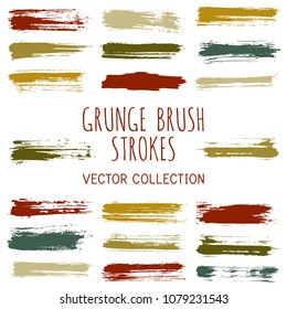 Grunge paint brush stroke stripes vector set, paint dab graphic design elements. Can be used in colors guide book, interior design catalog, printing industry. Brush or marker pen isolated traces.