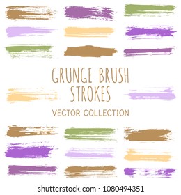 Grunge paint brush stroke stripes vector set, paint dab graphic design elements. Can be used in colors guide book, interior design catalog, printing industry. Brush or marker pen isolated traces.