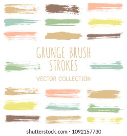 Grunge paint brush stroke stripes vector set, paint dab graphic design elements. Can be used in colors guide book, interior design catalog, printing industry. Brush or marker pen isolated traces.