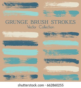 Grunge paint brush stroke stripes vector collection, set of paint dab graphic design elements. Ink smudge abstract shape stains and spots. Vector highlighter lines, pen marker horizontal blobs, stains