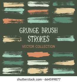 Grunge paint brush stroke stripes vector collection, set of paint dab graphic design elements. Ink smudge abstract shape stains and spots. Vector highlighter lines, pen marker horizontal blobs, stains