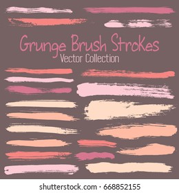 Grunge paint brush stroke stripes vector collection, set of paint dab graphic design elements. Ink smudge abstract shape stains and spots. Vector highlighter lines, pen marker horizontal blobs, stains