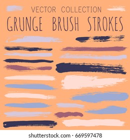 Grunge paint brush stroke stripes vector collection, set of paint dab graphic design elements. Ink smudge abstract shape stains and spots. Vector highlighter lines, pen marker horizontal blobs, stains