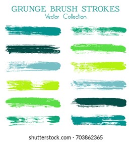 Grunge paint brush stroke stripes vector collection, set of paint dab graphic design elements. Can be used in colors guide book, interior design catalog, printing industry, samples choice palette.