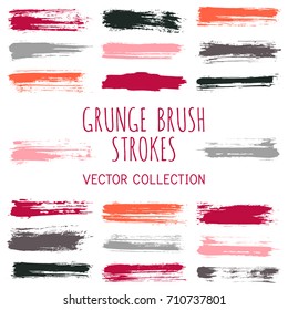 Grunge paint brush stroke stripes vector set, paint dab graphic design elements. Can be used in colors guide book, interior design catalog, printing industry. Brush or marker pen isolated traces.