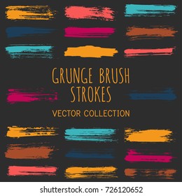 Grunge paint brush stroke stripes vector set, paint dab graphic design elements. Can be used in colors guide book, interior design catalog, printing industry. Brush or marker pen isolated traces.