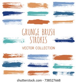 Grunge paint brush stroke stripes vector set, paint dab graphic design elements. Can be used in colors guide book, interior design catalog, printing industry. Brush or marker pen isolated traces.