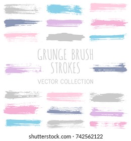 Grunge paint brush stroke stripes vector set, paint dab graphic design elements. Can be used in colors guide book, interior design catalog, printing industry. Brush or marker pen isolated traces.