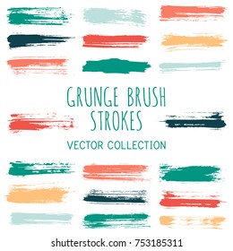 Grunge paint brush stroke stripes vector set, paint dab graphic design elements. Can be used in colors guide book, interior design catalog, printing industry. Brush or marker pen isolated traces.