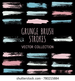 Grunge paint brush stroke stripes vector set, paint dab graphic design elements. Can be used in colors guide book, interior design catalog, printing industry. Brush or marker pen isolated traces.