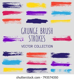 Grunge paint brush stroke stripes vector set, paint dab graphic design elements. Can be used in colors guide book, interior design catalog, printing industry. Brush or marker pen isolated traces.