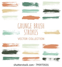 Grunge paint brush stroke stripes vector set, paint dab graphic design elements. Can be used in colors guide book, interior design catalog, printing industry. Brush or marker pen isolated traces.