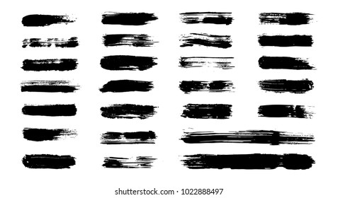 Grunge paint brushes (added in menu), vector brush strokes. Grungy banner, texture, box, frame set. Isolated dirty paintbrush collection. Textured shapes and stripes. Dry hand drawn borders, lines.