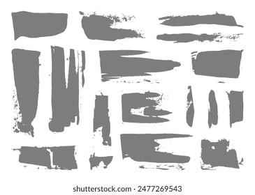 Grunge paint brushes texture set. Grey painting brush strokes element bundle. Creative hand drawn rough textured stroke collection.