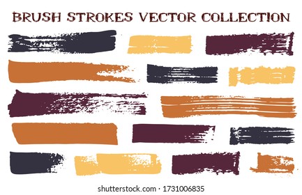 Colección vectorial de pinceles de Grunge. Elementos de diseño gráfico aislados dibujados a mano. Pintar pincel pincha líneas secas. Rayas de pincel a mano libre. Elementos de diseño de borde aislado sobre blanco.