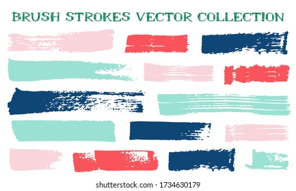 Grunge paint brushes vector collection. Ink texture isolated graphic design elements. Paint brush strokes acrylic lines. Sumi paintbrush stripes. Isolated frame design elements on white.