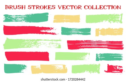Grunge paint brushes vector set. Hand drawn isolated graphic design elements. Paint brush strokes acrylic lines. Freehand paintbrush stripes. Isolated frame design elements on white.