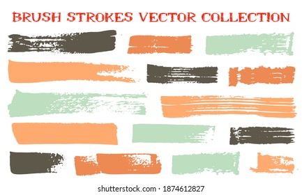 Grunge paint brushes vector set. Ink texture isolated graphic design elements. Paint brush strokes messy lines. Rough paintbrush stripes. Isolated frame design elements.