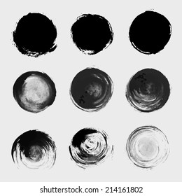 Grunge Paint Circle Vector Element Set. Brush Smear Stain Texture