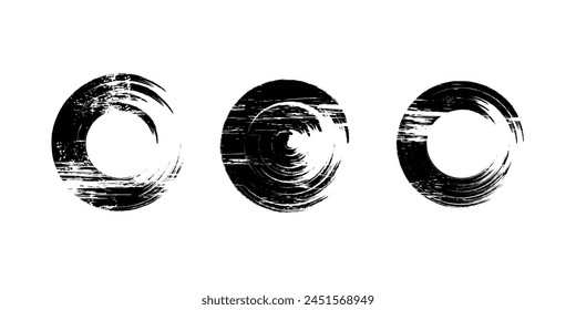 Grunge paint circle vector element set. Brush smear stain texture