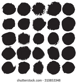 Grunge paint circle vector element set. Brush smear stain texture