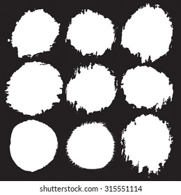 Grunge paint circle vector element set. Brush smear stain texture