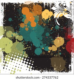 Grunge Paint Drops Floral Background