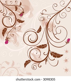 Grunge paint floral background with bug, element for design, vector illustration