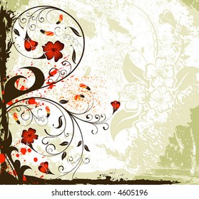 Grunge paint flower background with buds, element for design, vector illustration