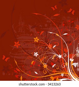 Grunge paint flower background with butterfly, element for design, vector illustration