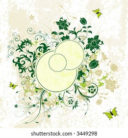 Grunge paint flower background with butterfly, element for design, vector illustration