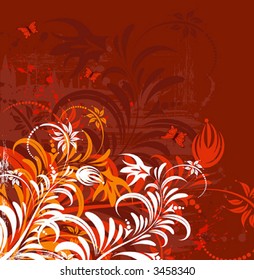 Grunge paint flower background with butterfly, element for design, vector illustration
