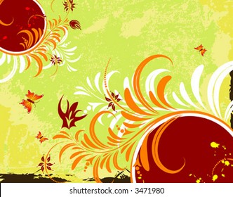 Grunge paint flower background with butterfly, element for design, vector illustration
