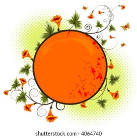 Grunge paint flower background with butterfly, element for design, vector illustration